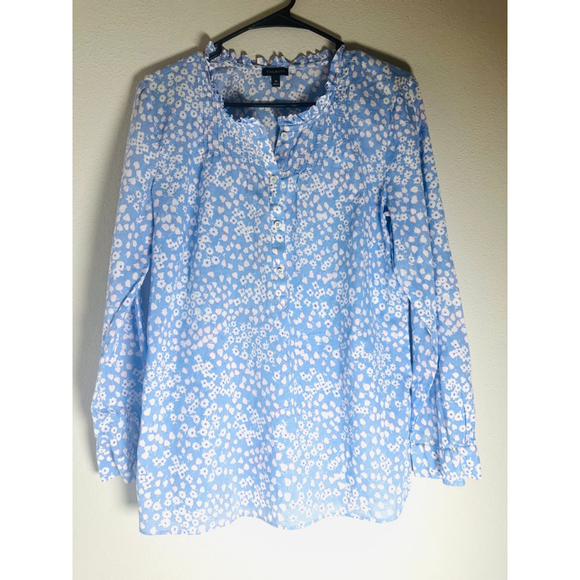 Talbots top women's M Blue & White Floral Long Sleeve Blouse - Picture 3 of 5